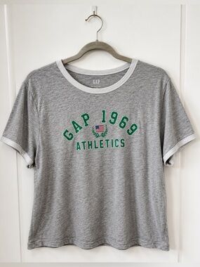 GAP 1969 Athletics Graphic Tee Gray Ringer T Shirt XL